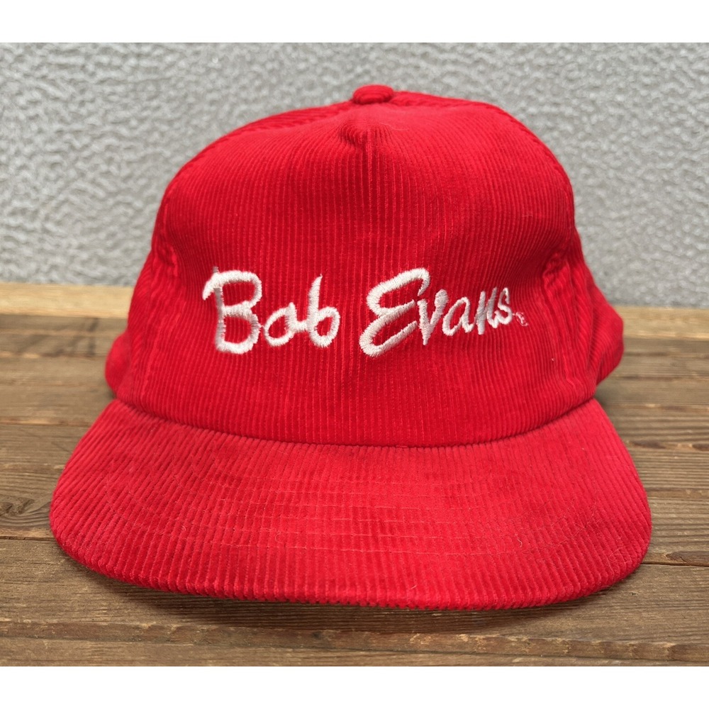 Vintage Bob Evans Hat Adult Red Corduroy Snapback Cap Workwear Grunge Skater 90s